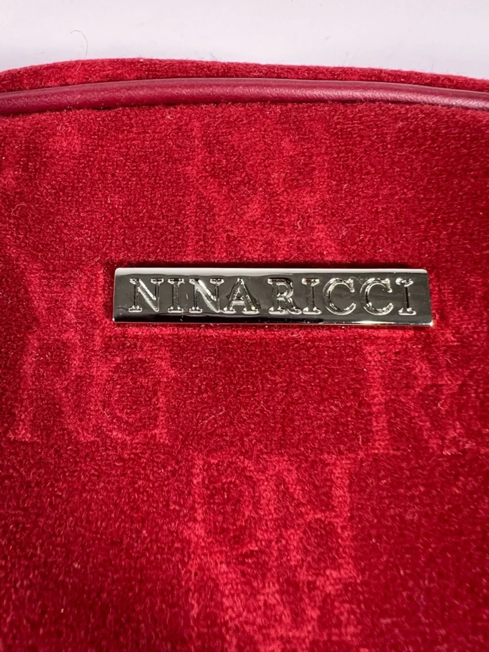 7520: Vintage Nina Ricci Red Velvet Monogram Cosmetic Pouch